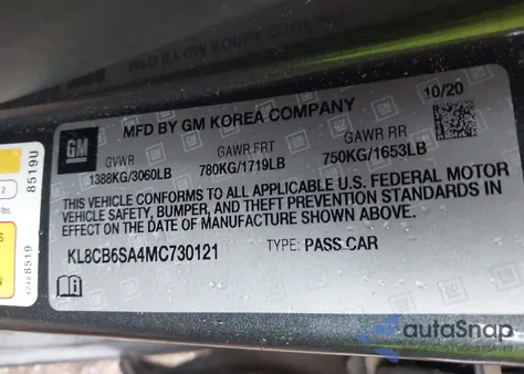 2021 Chevrolet Spark Fwd Ls Automatic z USA, uszkodzony, nr VIN KL8CB6SA4MC730121